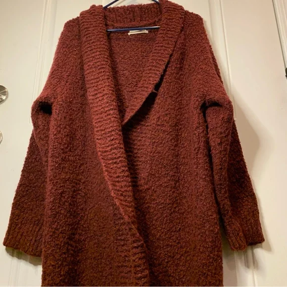 Anthropologie Lilla Cardigan Maroon Red Chunky Knit Sweater Cardigan Cozy Long - Picture 7 of 13